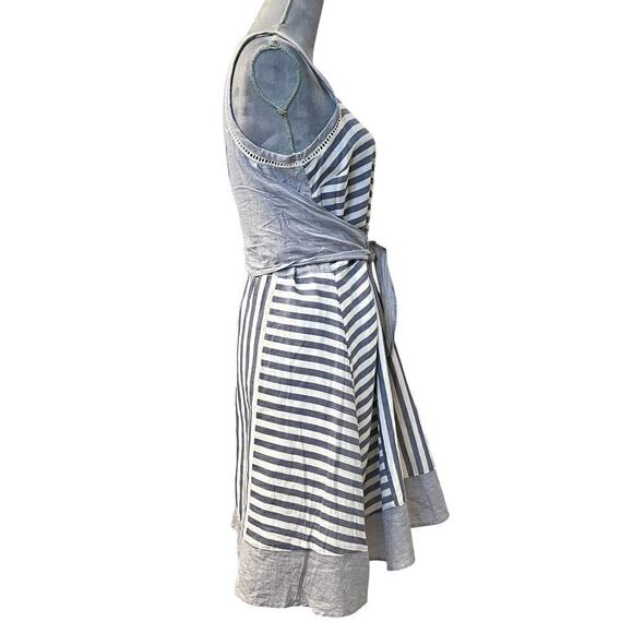 Olive + Oak Sheath Dress Womens Medium White Blue Striped Sleeveless Tie Waist - Picture 3 of 8